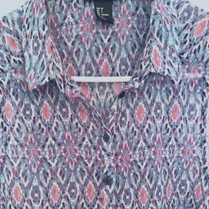 VTG H&M Sleeveless LIght Summer Blouse Button Up Collared Chiffon Purple/Pink